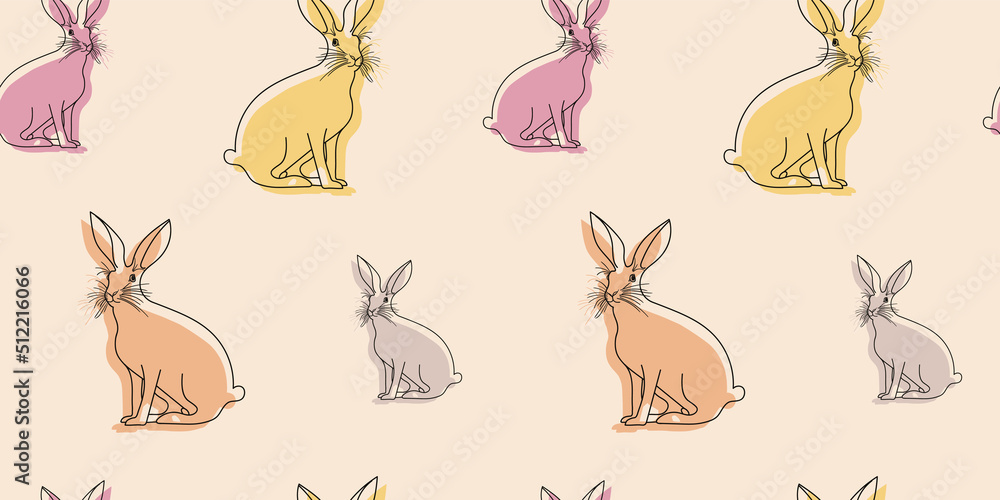 Vector color pattern of hares, rabbits or bunny on the background.