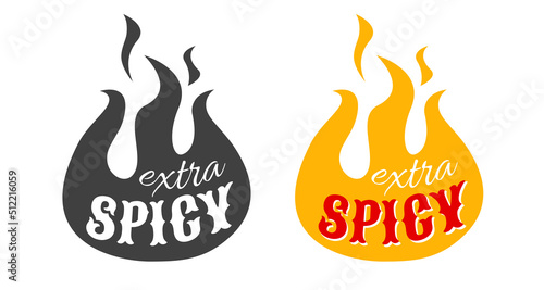 Vector illustration of flame for spicy food. Set icons of fire on isolated bacground. Extra spicy food. photo