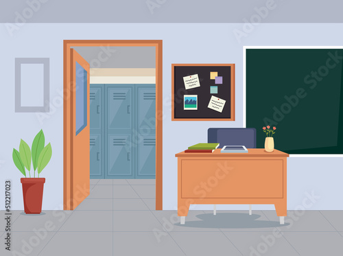 classroom with desk school place