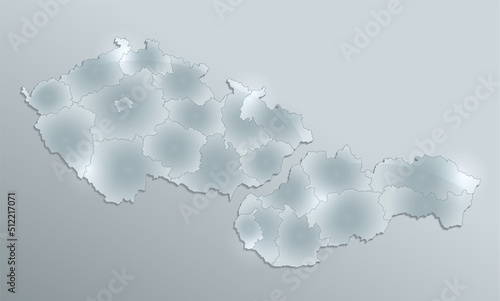 Czechia and Slovakia map, Czechoslovakia Republic, administrative division separates regions, design glass card 3D, blank