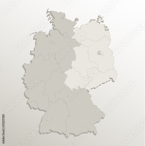 Germany map divided on West and East Germany with regions  card paper 3D natural  blank