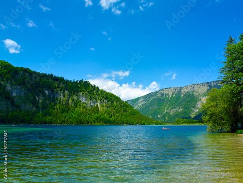 Beautiful Offensee lake landscape in Austrian Alps.