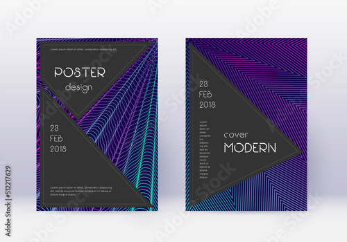Black cover design template set. Neon abstract lin