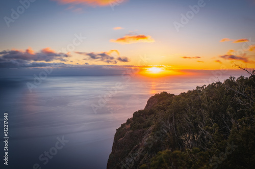 Sunset view from viewpoint Cabo Girao on Madeira island, Portugal. October 2021