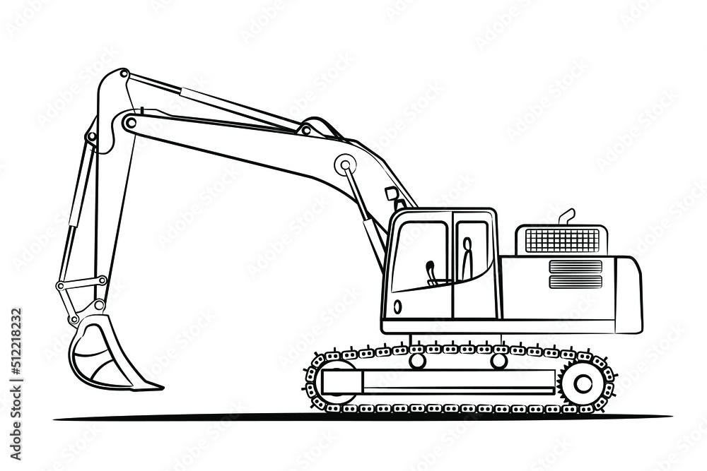 A drawn line of hydraulic excavator for earthmoving, commercial vehicle
