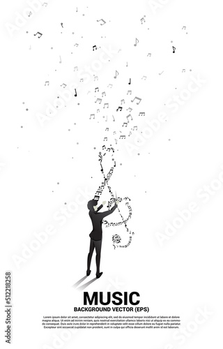 vector conductor and music melody note dancing flow . Concept background for song and concert theme.