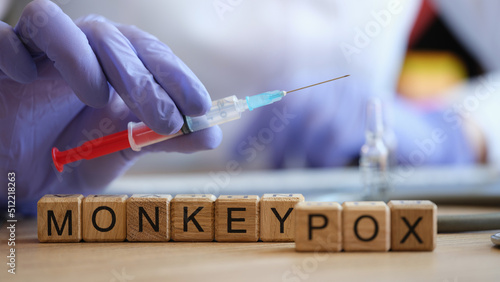 Obraz na płótnie Words monkey pox collected of wooden cubes