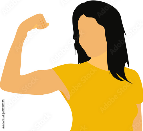 mujer mostrando el brazo, mujer empoderada, gesto de mujer fuerte, mujer mostrando puño cerrado. fondo transparente