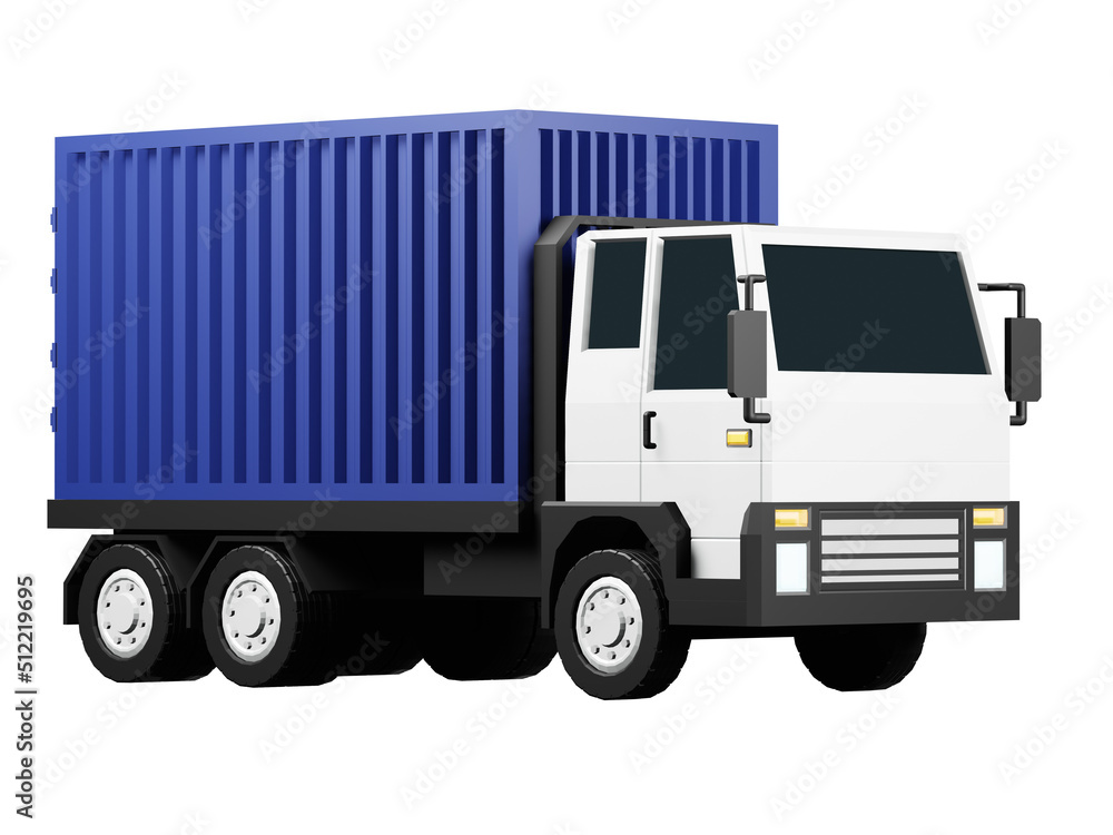 Cargo truck with container Truck with 10 wheels and blue container isolated on white backgrounds with clipping path illustration 3D rendering Cargo truck with container Truck with 10 wheels and blue container isolated on white backgrounds with clipping path illustration 3D rendering