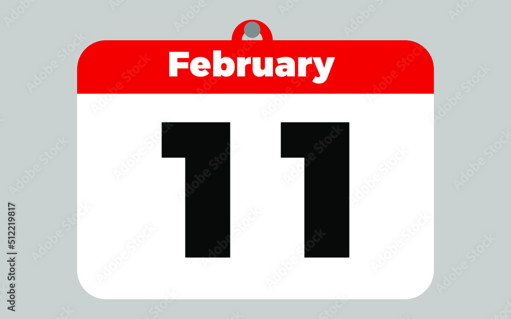 February, 11. White and red calendar. February, 11. White and red calendar.