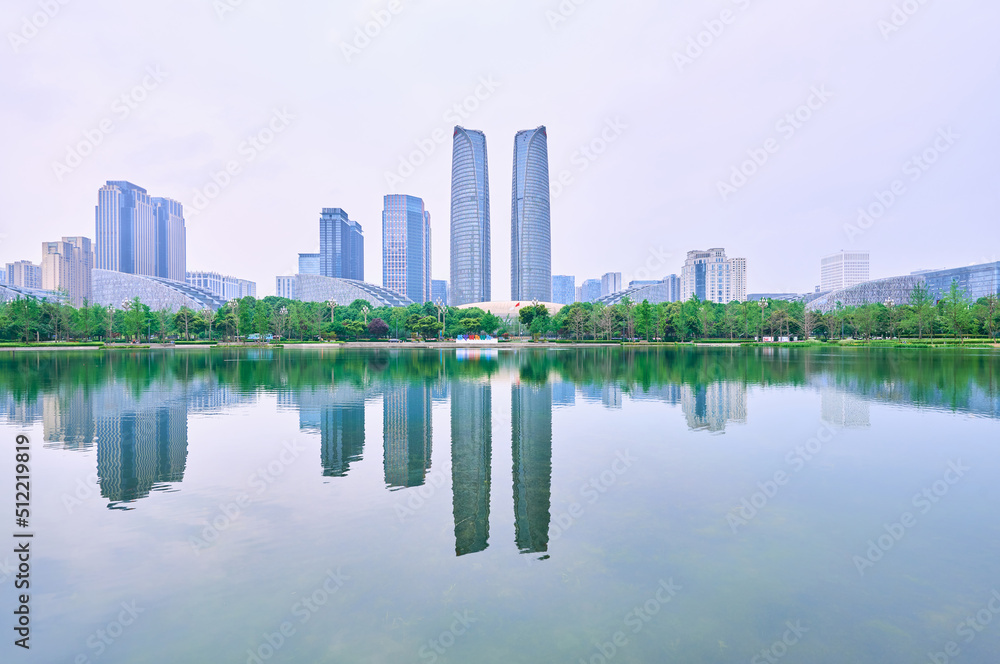 The Twin Towers, a landmark high-rise building in Chengdu Financial City, China