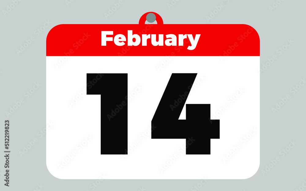 February, 14. White and red calendar. February, 14. White and red calendar.