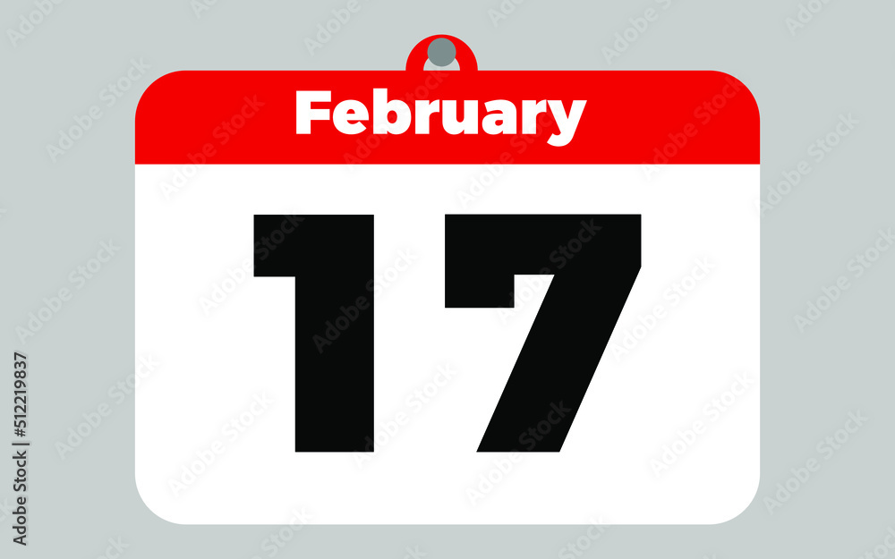 Fototapeta premium February, 17. White and red calendar.