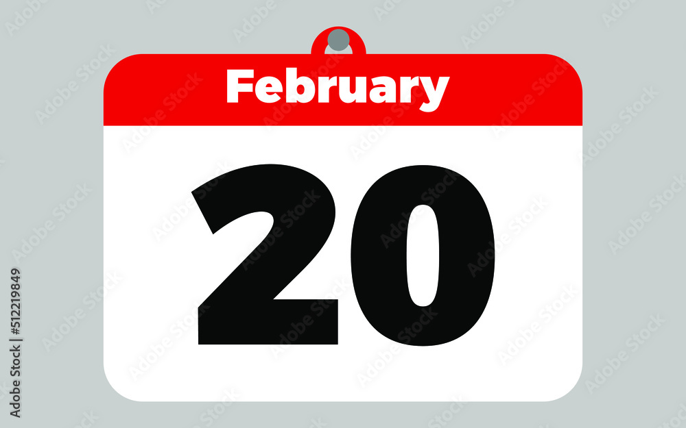 February, 20. White and red calendar. February, 20. White and red calendar.