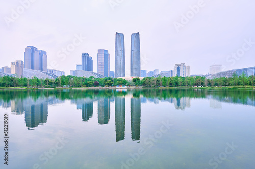 The Twin Towers, a landmark high-rise building in Chengdu Financial City, China