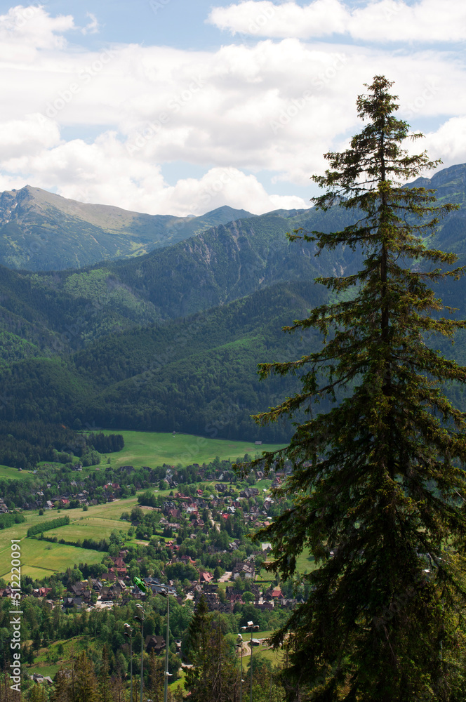 View of Zakopane from Mount Gubalovka in summer. Town in the Tatra Mountains. Tourist attractions in Poland
