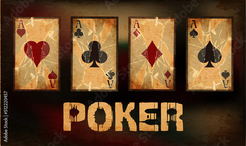 Vintage poker cards, vector illustration