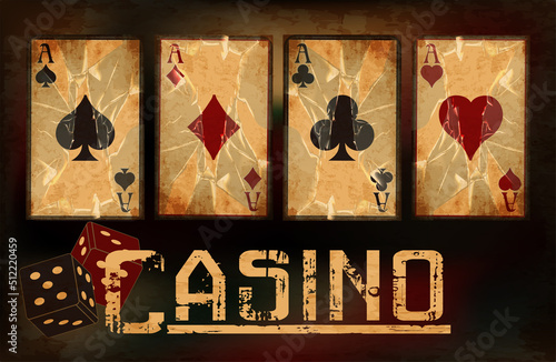 Casino wallpaper with dice and poker cards, vector illustration