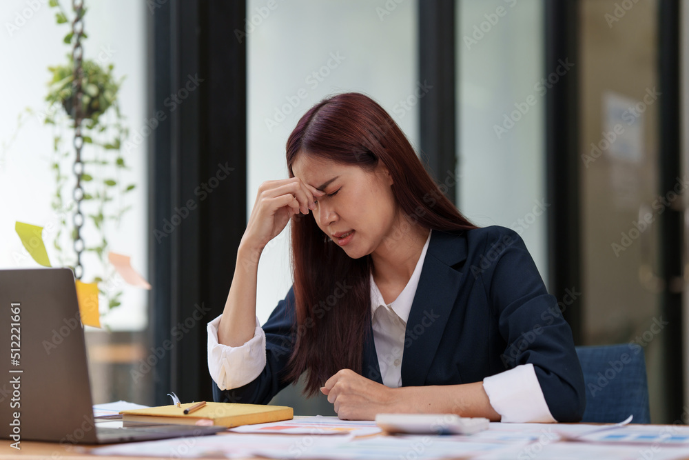 Business Finance audit tax Concept. Portrait of Asian business woman worry about marketing plan of this years. Business Finance audit tax Concept. Portrait of Asian business woman worry about marketing plan of this years.