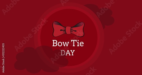 Illustration of bow tie day text against red background, copy space