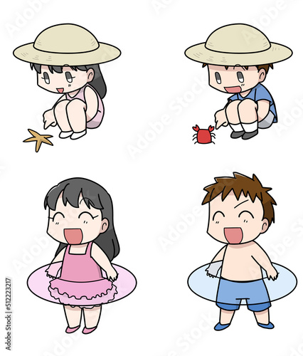 海で遊ぶ男女のこども