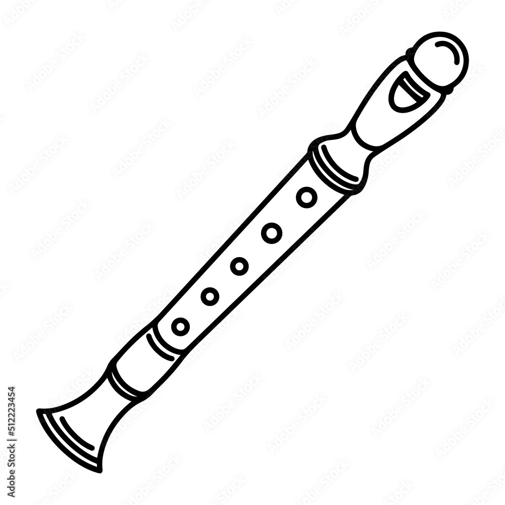 Flute vector icon. Hand drawn bamboo musical instrument. Piccolo flute isolated on white background. Traditional equipment for classical melodies, folk, concerts. Clipart for web, apps, logo Flute vector icon. Hand drawn bamboo musical instrument. Piccolo flute isolated on white background. Traditional equipment for classical melodies, folk, concerts. Clipart for web, apps, logo
