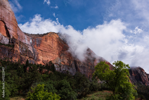 Clouds on the mountain top as the rain clears at Zion National Park, Utah
