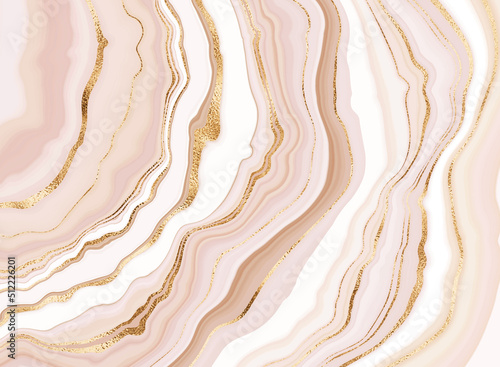 Mineral agate stone background print design with geode texture and gold veins.