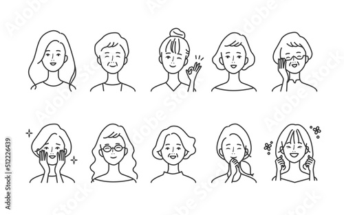 いろいろな年代の笑顔の女性セット