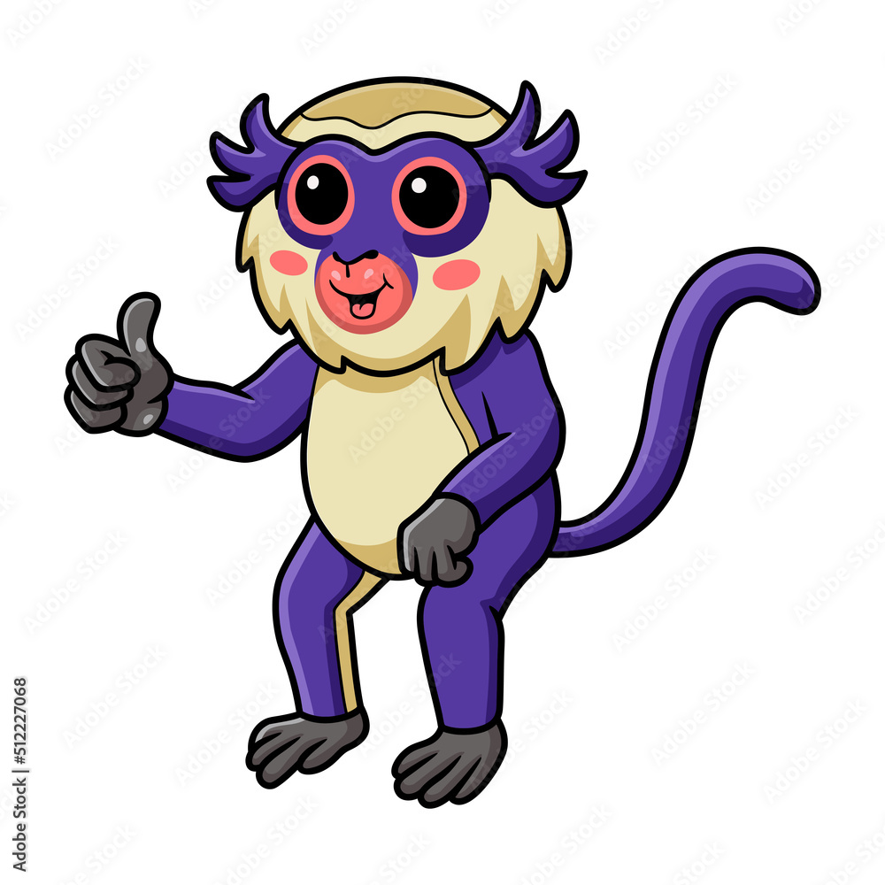 Obraz premium Cute mona monkey cartoon giving thumb up