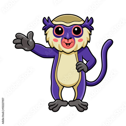 Cute mona monkey cartoon waving hand