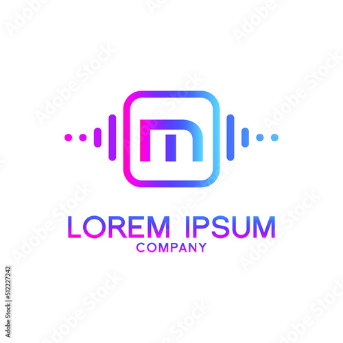 Free Download letter M with Pulse music player element. Logo template electronic music, equalizer, store, dj, nightclub, disco. Audio wave logo concept, Multimedia Technology themed, Abstract Shape vector - GFXLoad