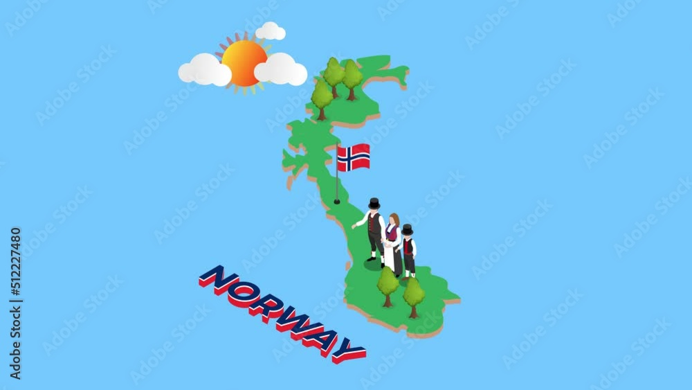 Young family standing on country map of Norway Young family standing on country map of Norway