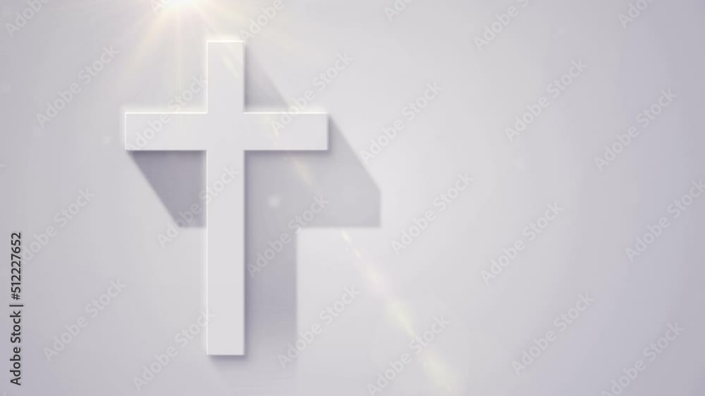 White Christian cross long shadow effect on white background. Church cross. Video motion graphic animation. White Christian cross long shadow effect on white background. Church cross. Video motion graphic animation.
