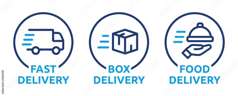 Fast box delivery icon outline vector set illustration. Deliver food sign symbol.