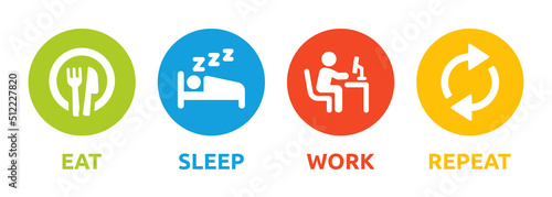 Routine icon vector, eat, sleep, work, repeat daily lifestyle banner illustration.