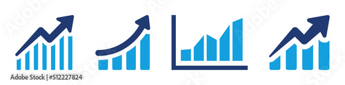 Chart icon vector set. Increasing data graph symbol for growth, progress and intensity concept illustration.