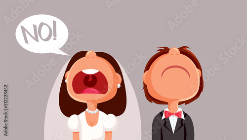 Bride Saying No at a Wedding Ceremony Vector Cartoon Illustration
