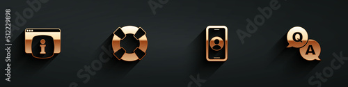 Set Monitor with FAQ information, Lifebuoy, Telephone 24 hours support and Question and Answer icon with long shadow. Vector