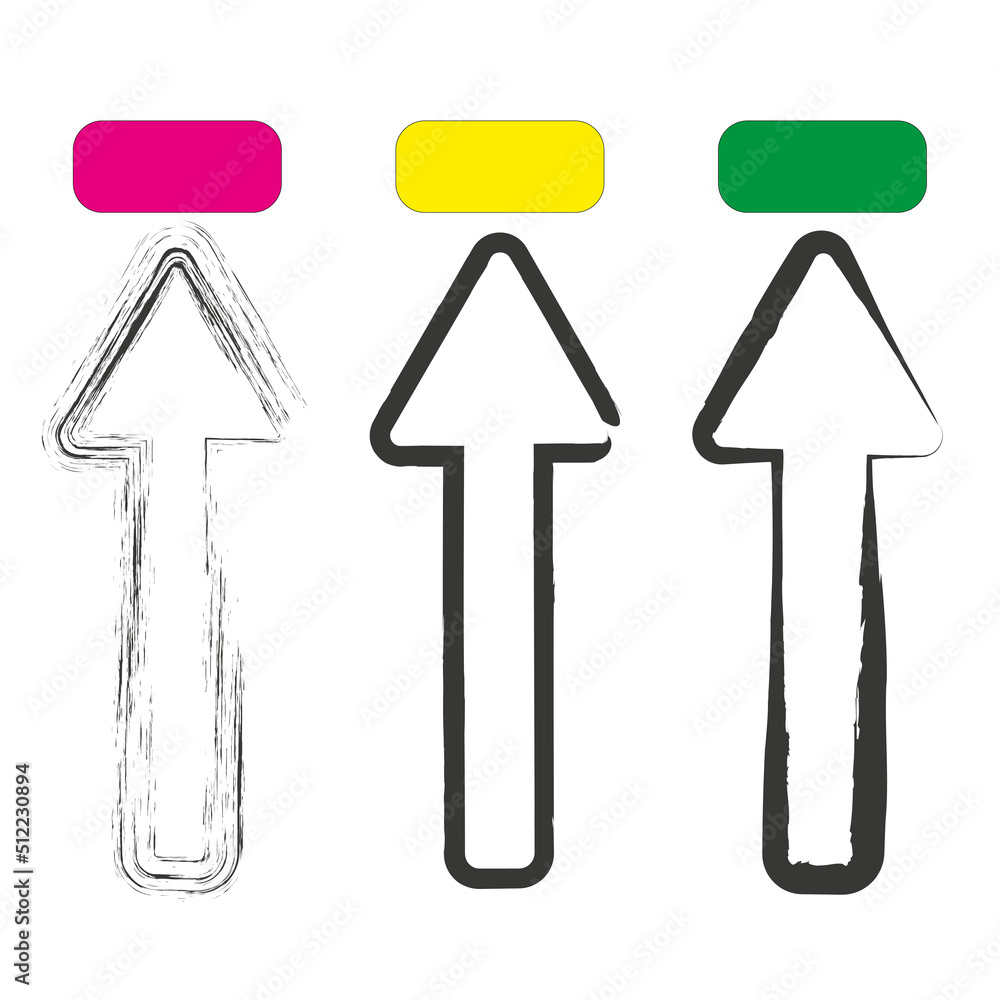 Different unique brush arrows. Exclusive arrow design. Arrows pointing up towards colored rectangles. stock image. Different unique brush arrows. Exclusive arrow design. Arrows pointing up towards colored rectangles. stock image.