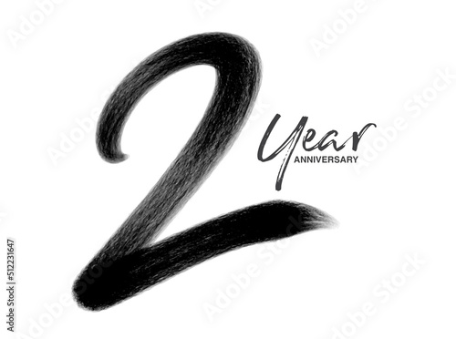 2 Years Anniversary Celebration Vector Template, 2 Years  logo design, 2th birthday, Black Lettering Numbers brush drawing hand drawn sketch, number logo design vector illustration
