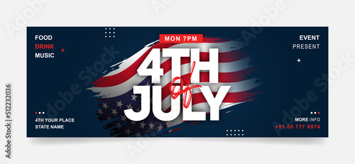 independence day event facebook or web ad banner template. 4th july party banners with star, flag modern background