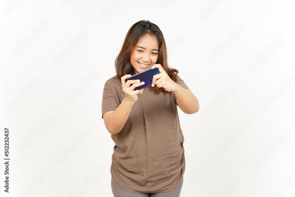 Playing Mobile Game on Smartphone of Beautiful Asian Woman Isolated On White Background Playing Mobile Game on Smartphone of Beautiful Asian Woman Isolated On White Background