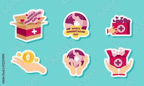 Humanitarian Day Stickers Set Design