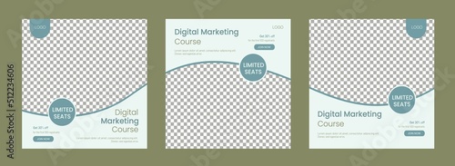 Digital Marketing Course in Blue Color. Set of Editable Square Advertising Banner Design For Social Media Post and Web Ads