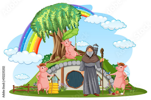 Wizard at magic house isolated