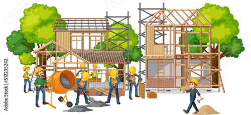 Isolated construction site with workers