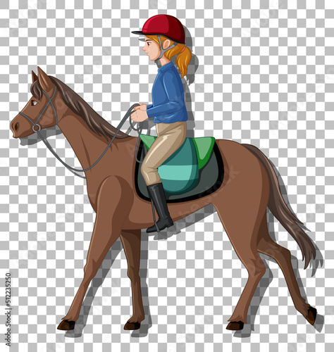 Woman riding a horse isolated
