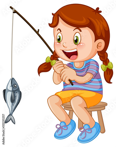 Happy kid fishing cartoon character