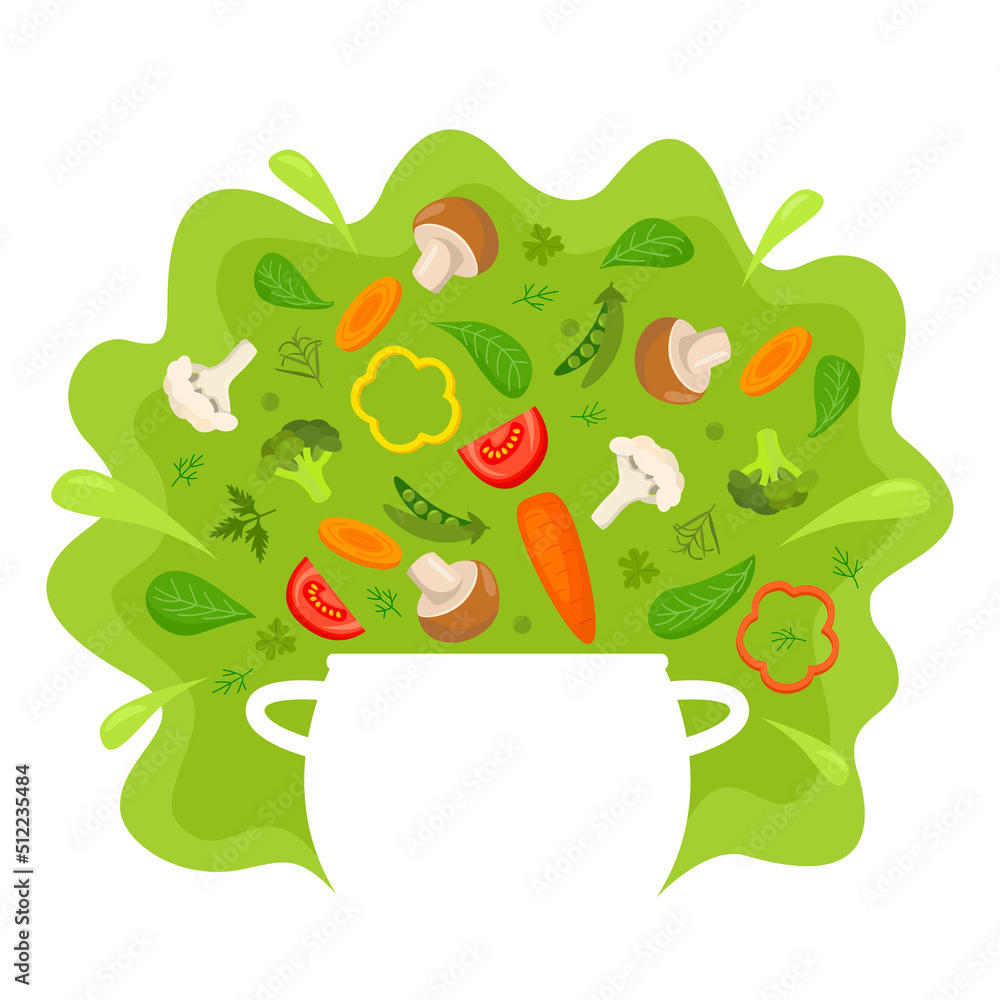 Fototapeta premium bowl with food in which fresh vegetables fall. Natural products for healthy eating. vegan menu.